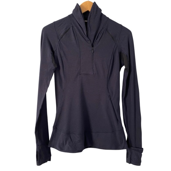 Lululemon Half Zip Navy Striped Athletic Workout Runningg Yoga Sweatshirt Top 6 - Picture 2 of 9